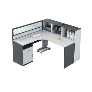 Office Workstation Desk with Privacy Panel, Cable Management & Glass Top for Home Office