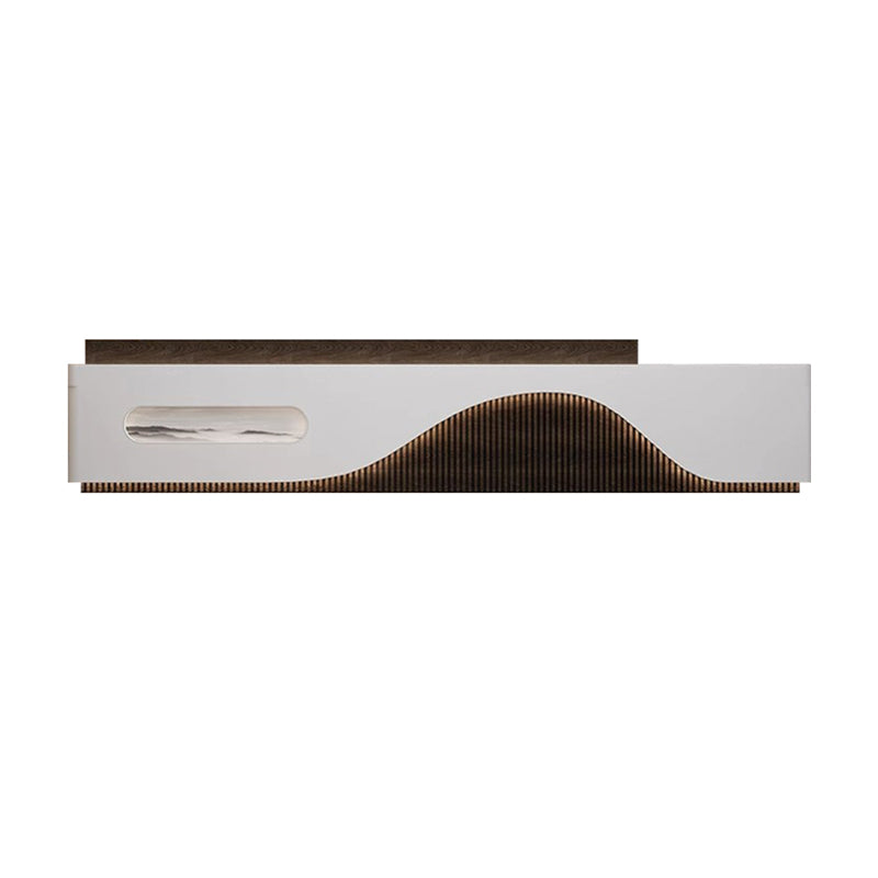 Curved Striped Front Desk with Keyboard Tray and Multiple Cabinets for Commercial Reception JDT-10136