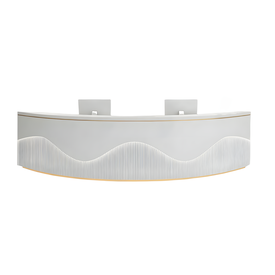 Curved Reception Counter with Keyboard Tray and Multiple Drawers for Salon and Clothing Store JDT-078