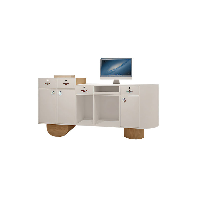 Color-Blocked Small Front Desk with 4 Drawers and Keyboard Tray for Salon and Pet Store JDT-1067