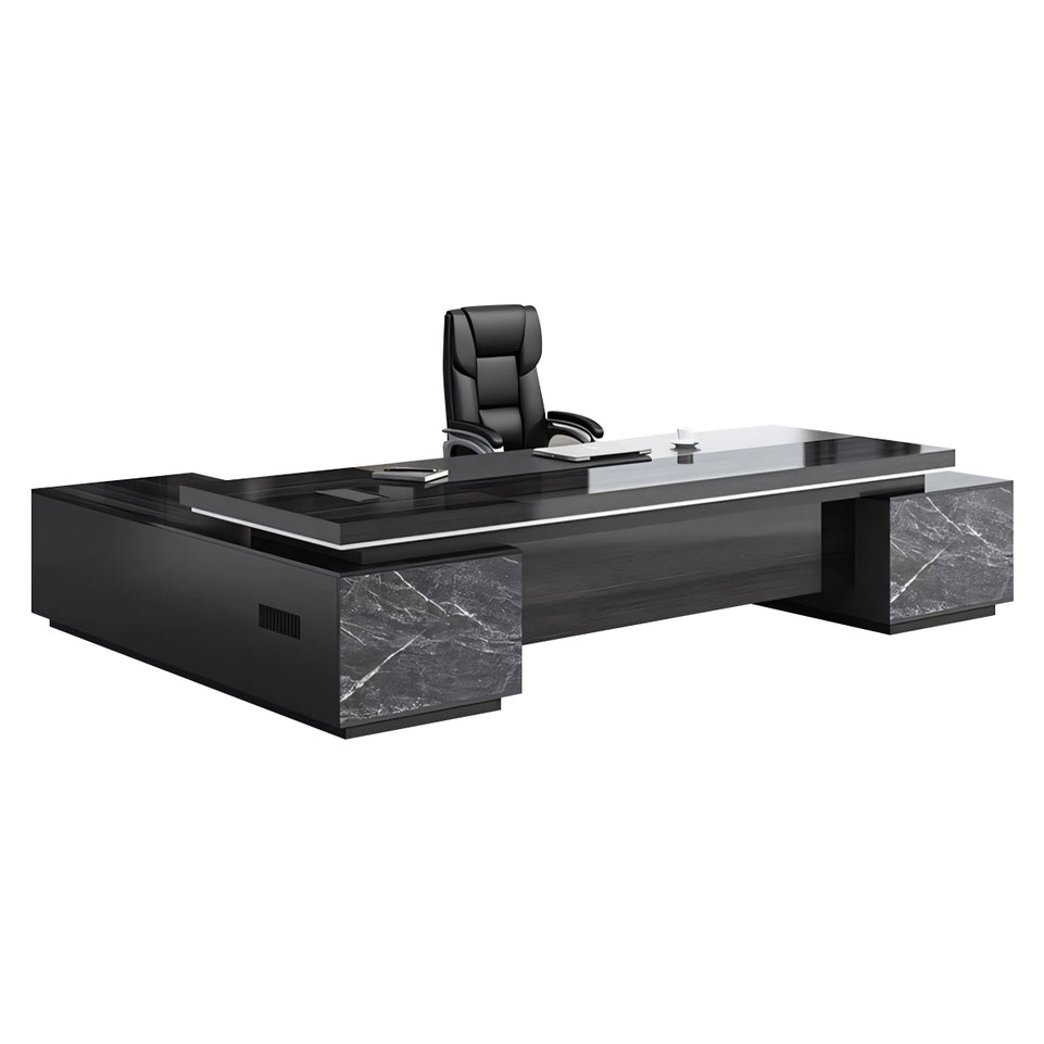 Luxury Black Executive Desk Computer Desk with Side Cabinet Wiring Holes L-Shape Corner Desk LBZ-1074