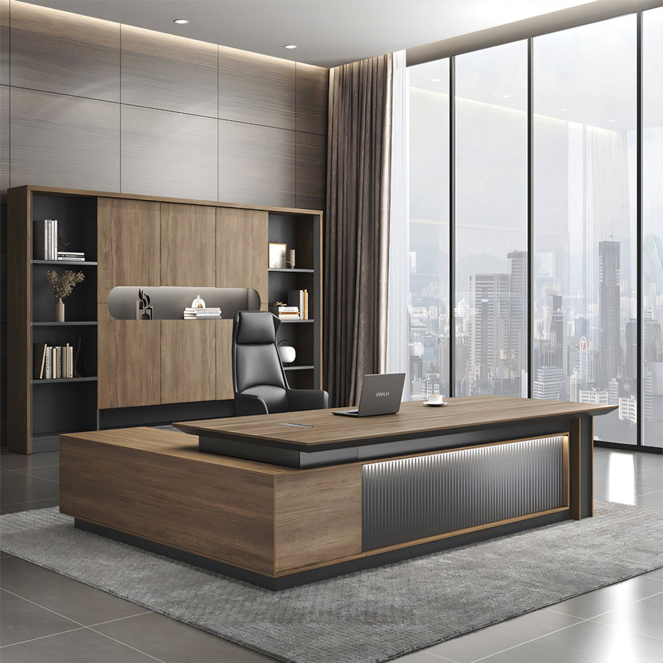 Stylish and Modern Executive Desk Office Suite with Cabinets and Chairs LBZ-10169