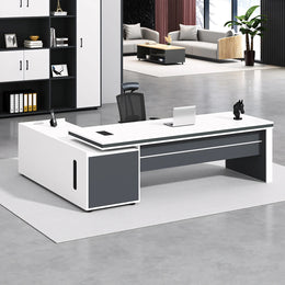 Modern Executive Desk with Cable Management & File Drawers for Home Office