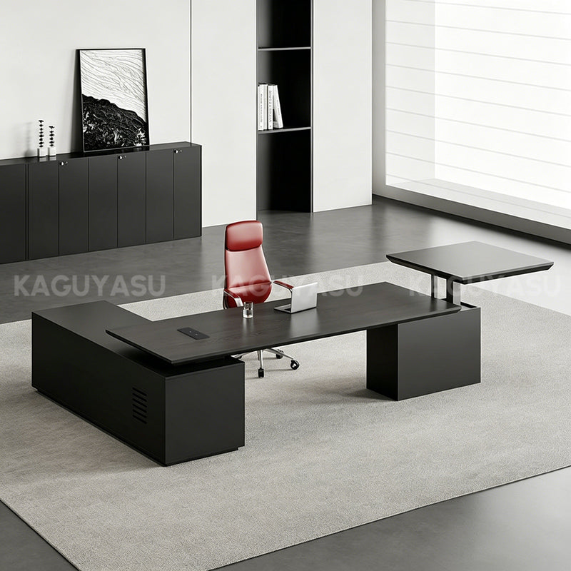 Luxury L-shaped Executive Standing Desk with Smart Power Outlet & Large Side Storage Cabinet (94–126")
