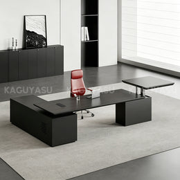 Luxury L-shaped Executive Standing Desk with Smart Power Outlet & Large Side Storage Cabinet (94–126")