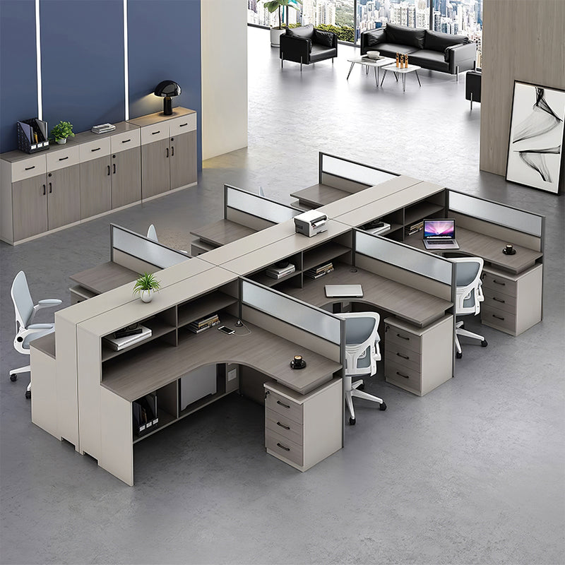 L-Shaped Office Workstation with Partition and Storage Cabinet