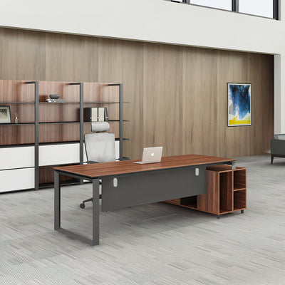 Walnut Color Executive Desk Moder Office Desk with Side Cabinet Customizable LBZ-1082