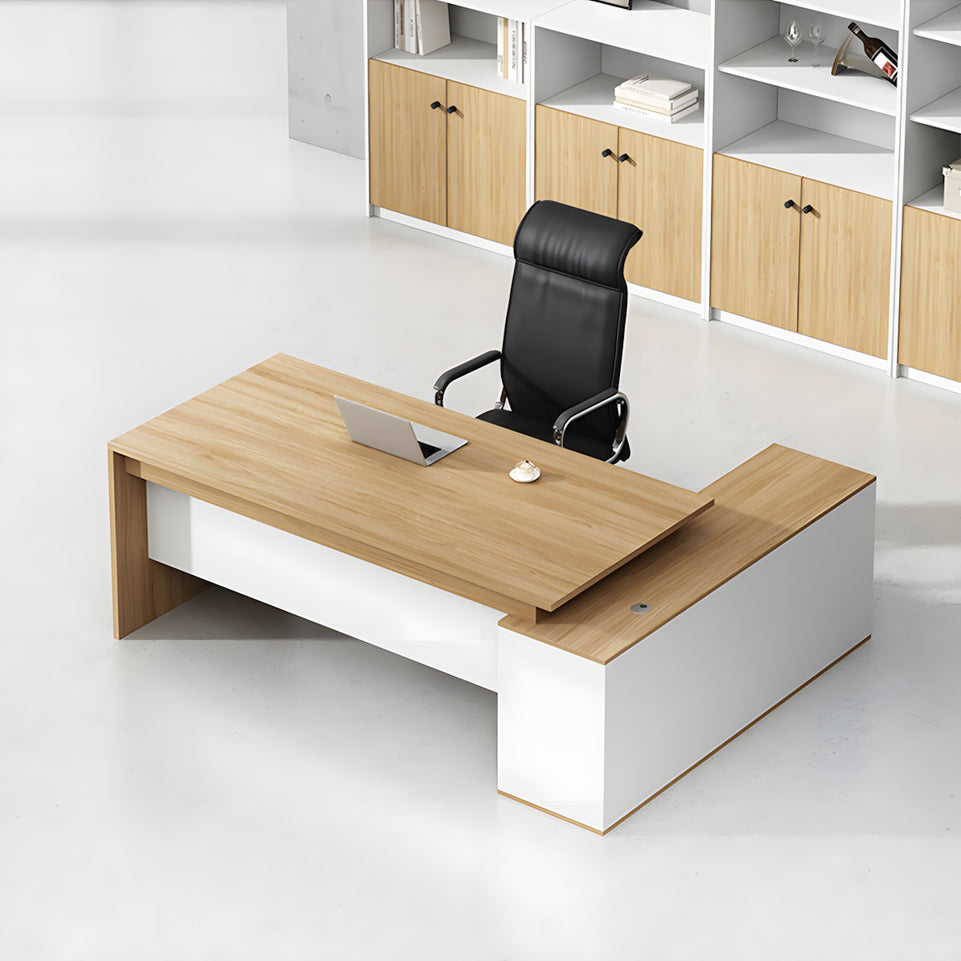L-Shaped Executive Desk with Side Storage, Lumbar Support & Privacy Panel for Home Office(In Stock)