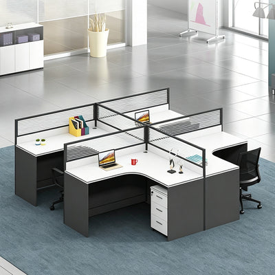 Modern Office Desk with 1" Thick Desktop, Frosted Privacy Panel, Integrated Cable Management & Mobile Storage Cabinet for Professional Workspaces