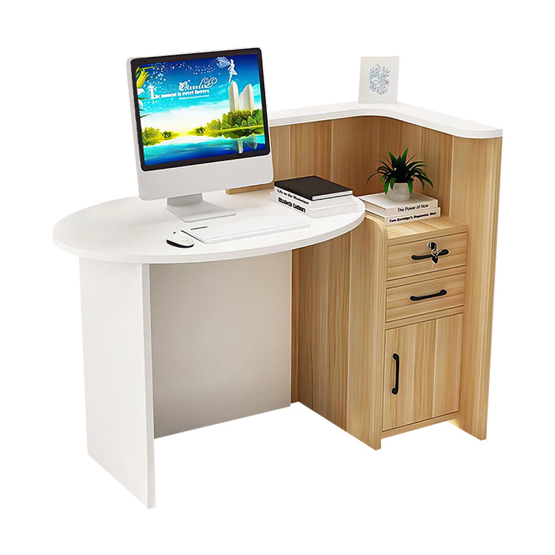 Oval Desktop Small Reception Desk with Corner and Lockable Drawer for Barbershops and Clothing Stores JDT-1055