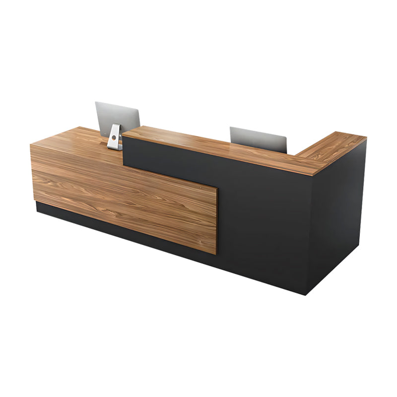 Color-Blocked L-Shaped Reception Desk with Keyboard Tray and Lockable Drawer for Offices and Hotels JDT-011