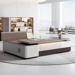Modern Executive Desk 94-142 in Wide with Side Storage & Lumbar Support for Home Office
