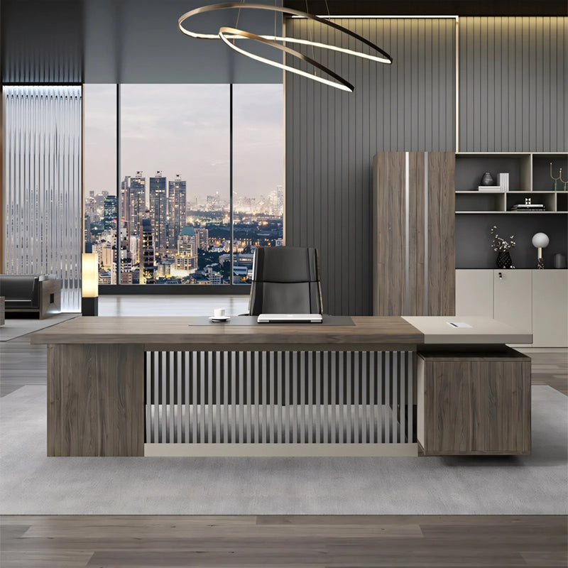 Modern Executive Desk with Cable Management & Stainless Steel for Home Office