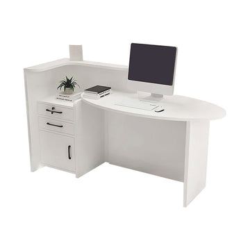 Oval Reception Desk 39-55 in Wide with Lockable & File Drawers for Salon