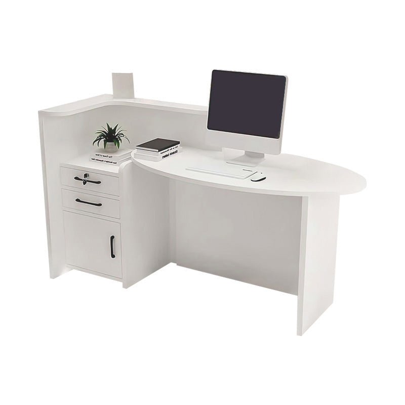 Oval Small Reception Desk with Corner and Lockable Drawer for Barbershops and Clothing Stores JDT-1055