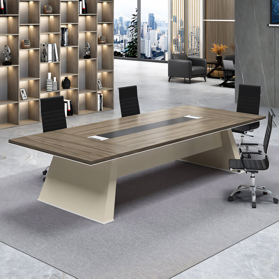 Sturdy Meeting Table with Cable Management Box and Sophisticated Wood Grain Finish HYZ-10101