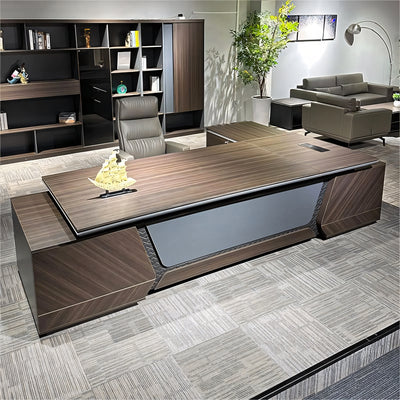 Luxury Walnut Color Executive Desk with Dial Lock Desk with Side Cabinet Customizable LBZ-1090