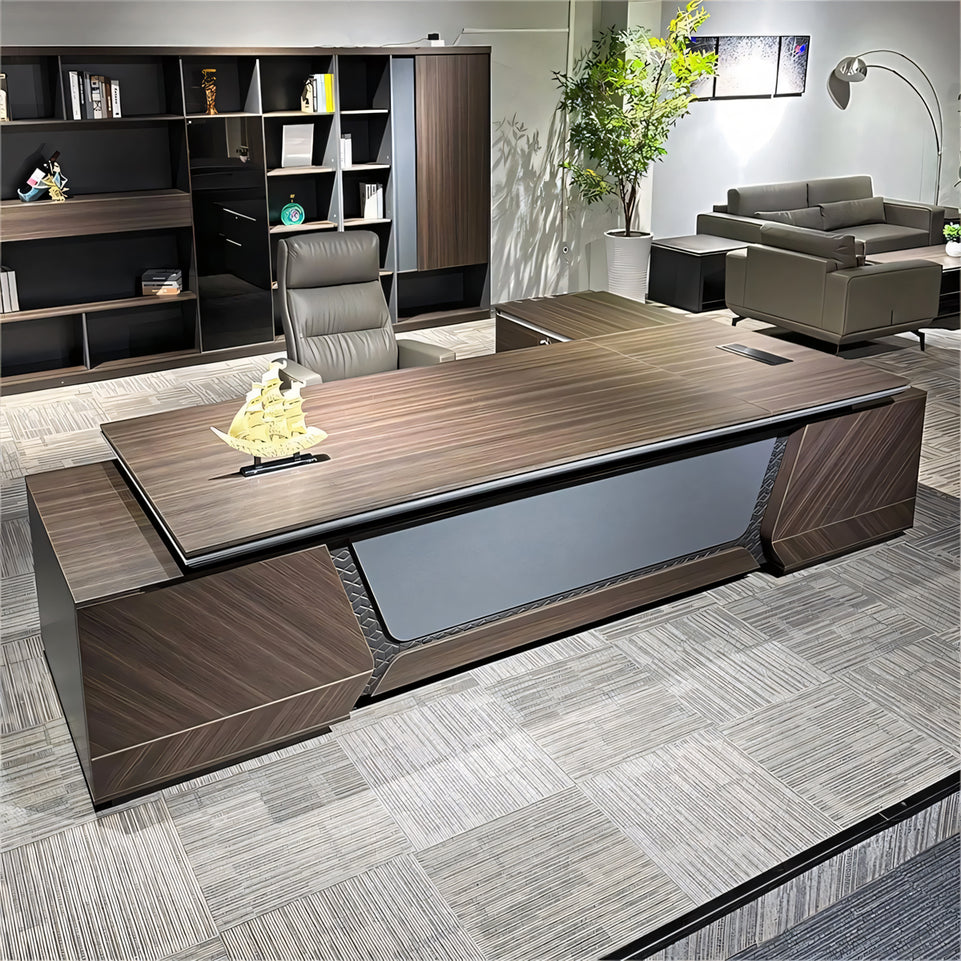 Luxury Walnut Color Executive Desk with Dial Lock Desk with Side Cabinet Customizable LBZ-1090