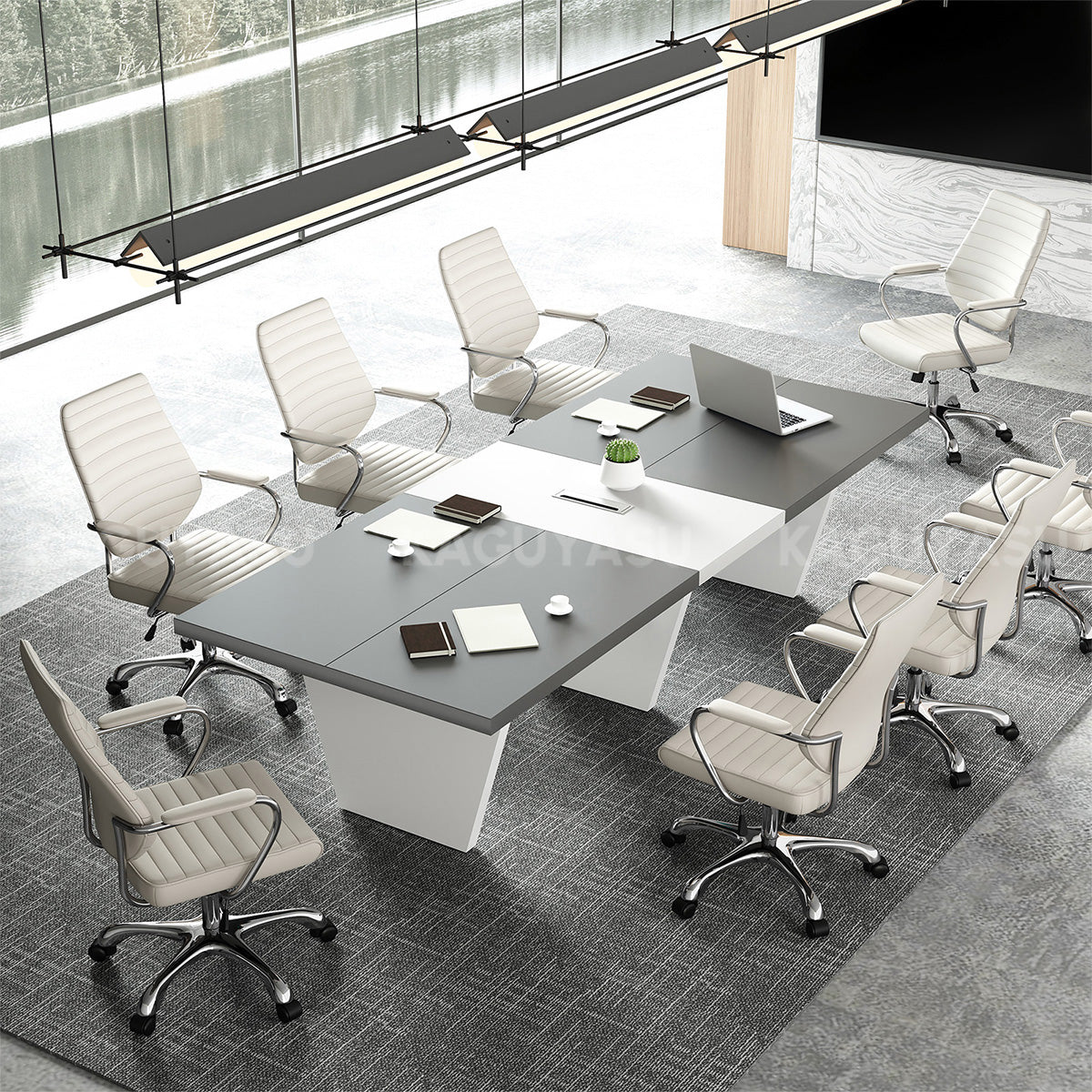 Modern Two-Tone Rectangular Conference Table with Architectural Legs MBS-HYZ-3002