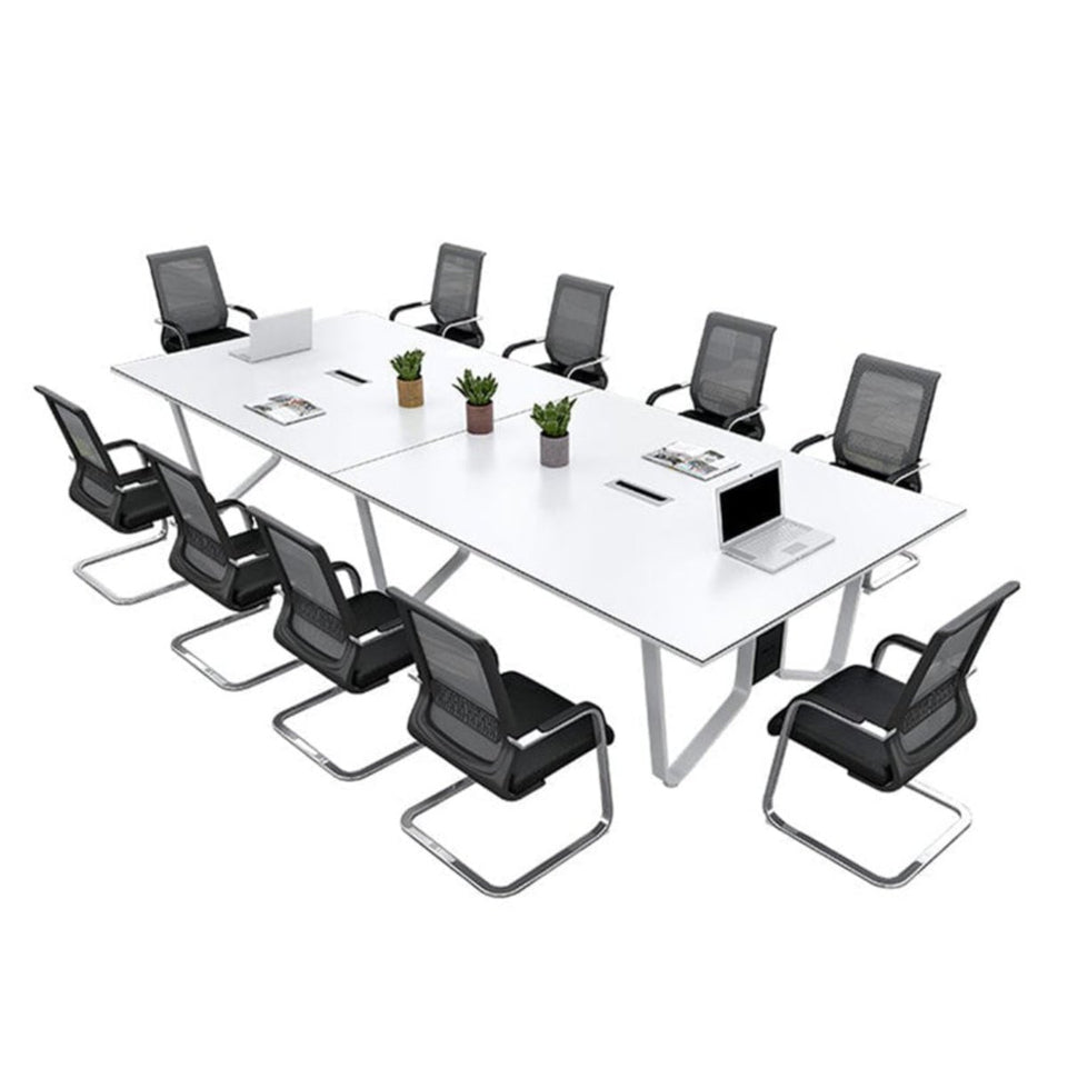 Simple Long Rectangular Conference Table Made of Steel Construction with Cable Holes for 6-10 People HYZ-1031