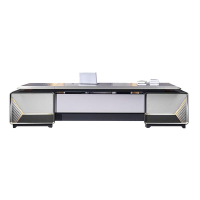 Luxury Modern Executive Desk Gray Office Desk with LED Lights Side Cabinet Customizable LBZ-1089