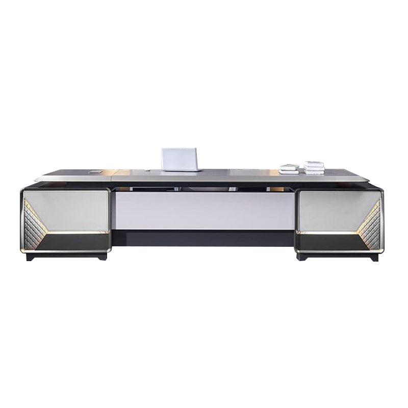 Luxury Modern Executive Desk Gray Office Desk with LED Lights Side Cabinet Customizable LBZ-1089