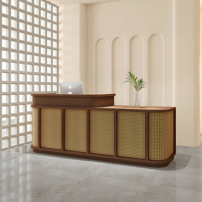 Vintage Minimalist Reception Desk Rattan Storage Keyboard Tray JDT-2295