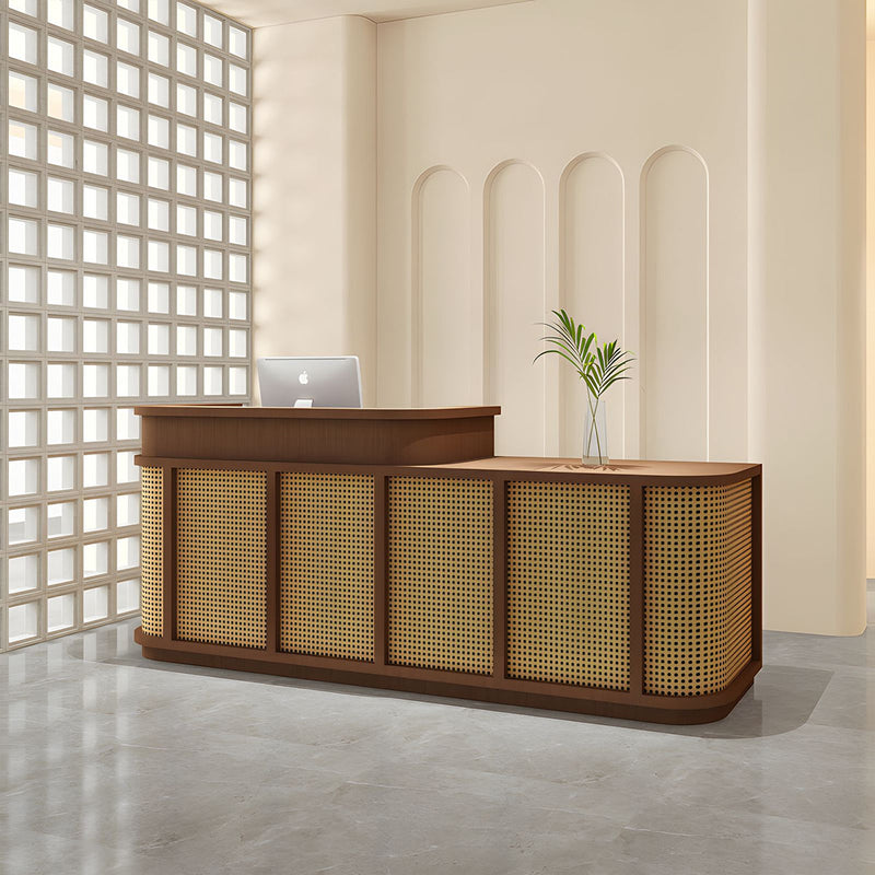 Vintage Minimalist Reception Desk Rattan Storage Keyboard Tray JDT-2295