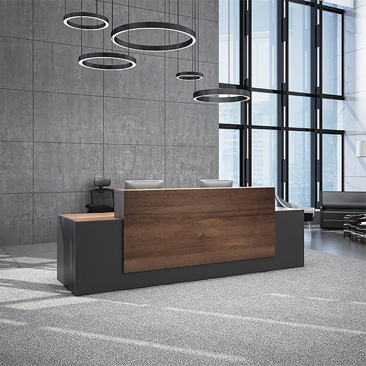 Modern Industrial Two-Tone Front Desk, main product view, for executive office workspace, modern executive office furniture