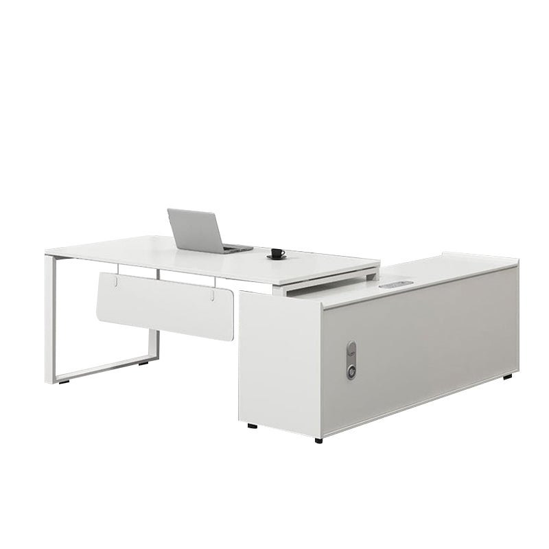 Modern Office Executive Desk Computer Desk with Curtain Panel Dial Lock Steel Legs Natural Color Customizable LBZ-1075