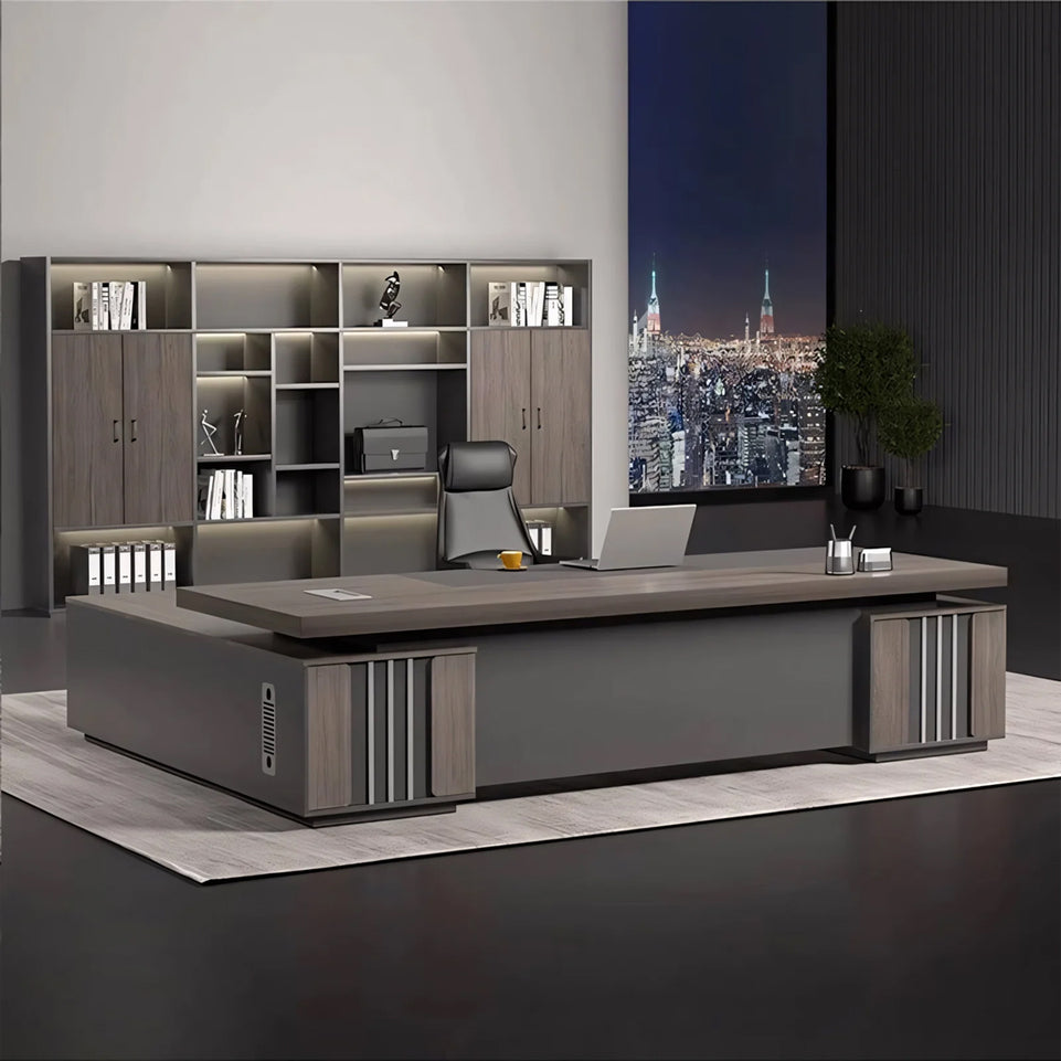 Modern Executive Office Desk and Chair Set Minimalist Design for Managers with Dual Cabinets LBZ-10154