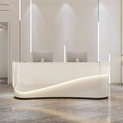 Color-Blocked Curved Reception Desk with Multiple Cabinets for Dance Studios JDT-10122