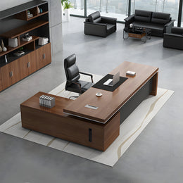 Modern Executive Desk with Cable Management, Side Storage & Lumbar Support for Home Office
