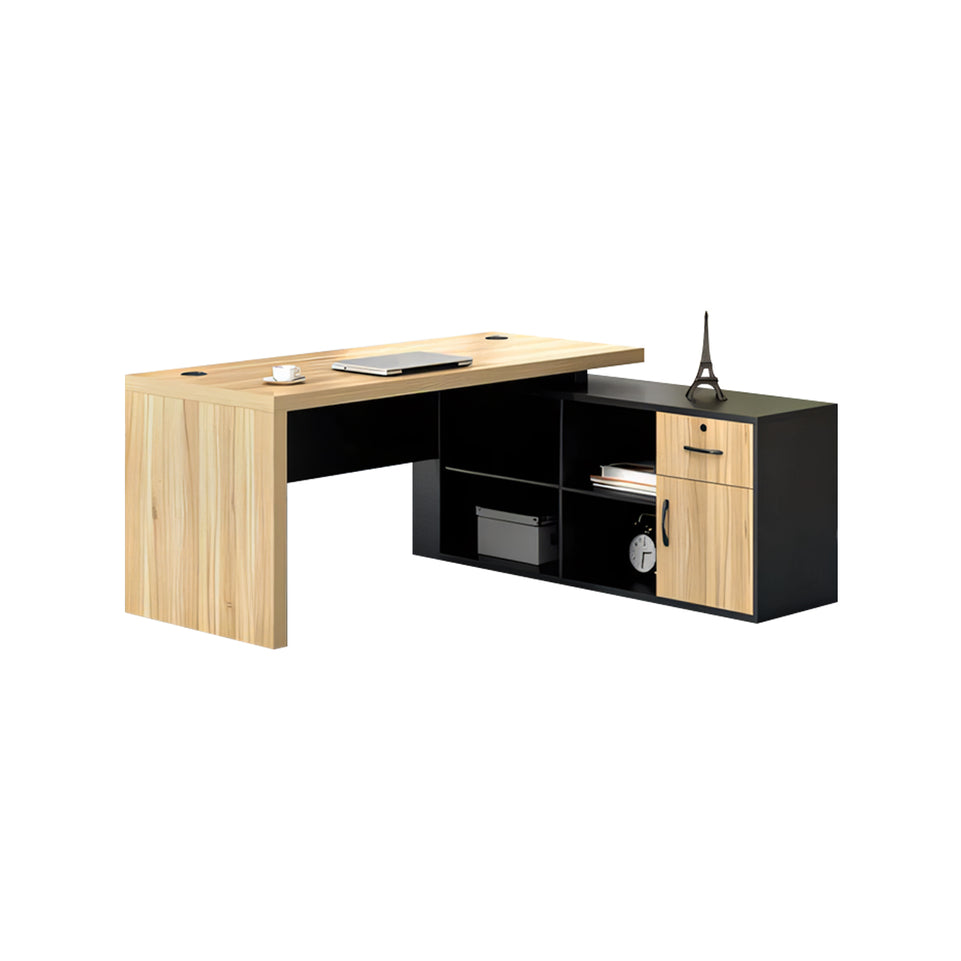 Natural Color Stylish Refreshing Executive Desk Modern L-Shape Corner Desk with Side Cabinet Customizable LBZ-10103