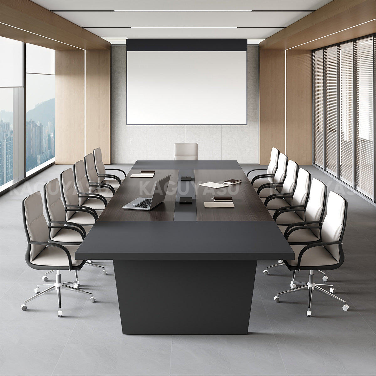 Modern Conference Table with Dual-Tone, Cable Management & Lumbar Supp