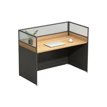 Modern Office Desk with Built-In Outlets, Cable Management & Glass Top for Home Office