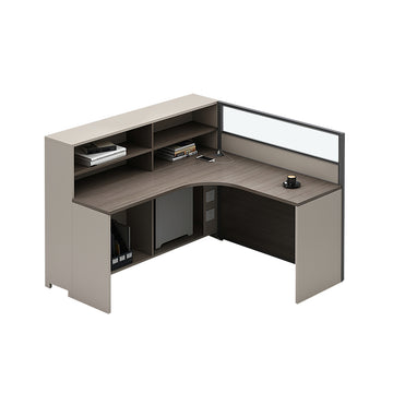 L-Shaped Office Desk with Built-In Outlets, Cable Management & Glass Top for Home Office