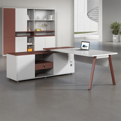 White Executive Desk L-Shape Corner Desk Office Desk with Dial Locks and Wiring Holes Customizable LBZ-1080