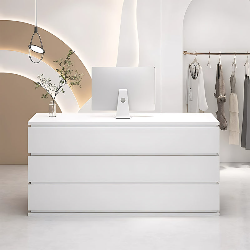 Modern Reception Desk with Keyboard Tray & File Drawers for Office Lobby
