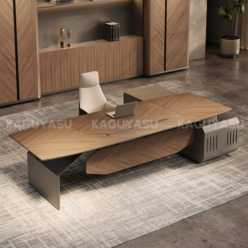 Luxury L-shaped Executive Desk with Integrated Side Cabinet