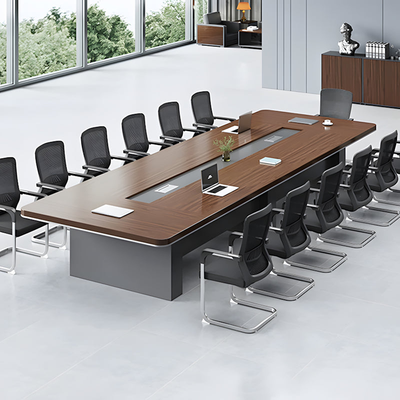 Modern Conference Table with Cable Management and Fluted Front