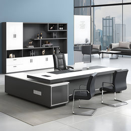 L-Shaped Executive Desk with Dual-Tone, Side Storage & File Drawers for Home Office