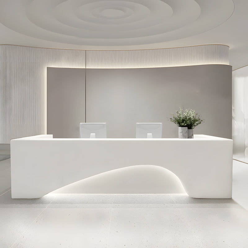 Curved Reception Desk 71-134 in Wide with Keyboard Tray, Lockable & File Drawers for Salon