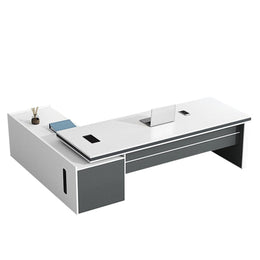 Modern Executive Desk with Cable Management & File Drawers for Home Office