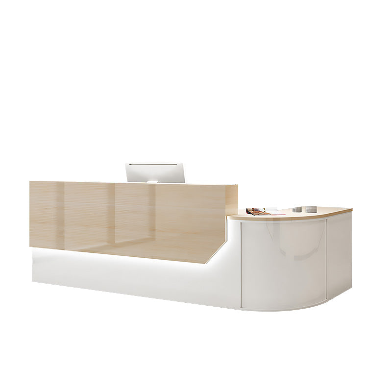 Curved L-Shaped Front Desk with Lockable Drawer and Storage Cabinet for Offices JDT-1060