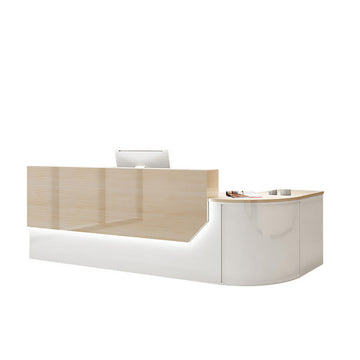 Curved L-Shaped Front Desk with Lockable Drawer and Storage Cabinet for Offices JDT-1060