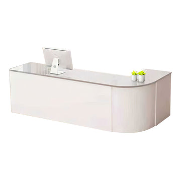 Minimalist L-Shaped Front Desk with Cabinet and Keyboard Tray for Salons JDT-1091