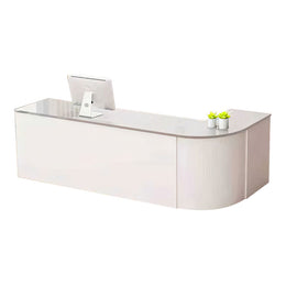 Minimalist L-Shaped Front Desk with Cabinet and Keyboard Tray for Salons JDT-1091