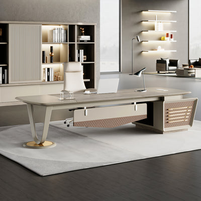 Gray Luxury Executive Desk with Side Cabinet Dial Lock Office Desk with Drawer Customizable LBZ-1088