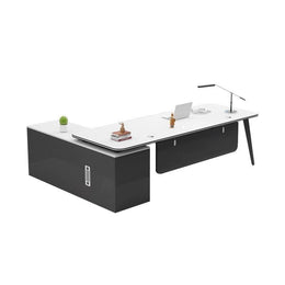 Modern Executive Desk with Side Storage, Curved & Cable Management for Home Office